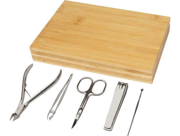 Set manicura Ladia bambú con 5 herramientas acero inoxidable Natural detalle 4