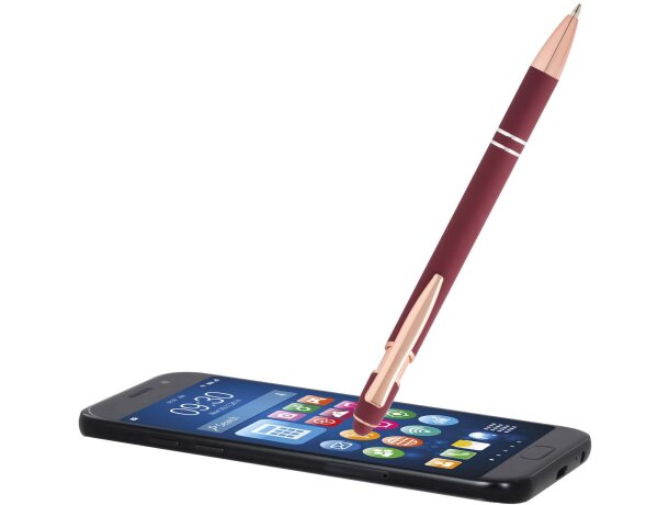 Bolígrafo Nanna con acabado en oro rosa y aluminio reciclado Burdeos detalle 20