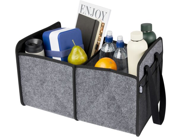 Organizador coche plegable fieltro reciclado certificado GRS Gris medio detalle 4