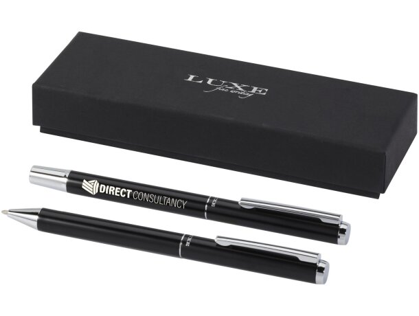 Set bolígrafo y rollerball aluminio reciclado Lucetto Negro intenso detalle 11