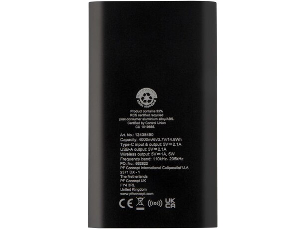 Batería externa inalámbrica Juice aluminio reciclado 4000 mAh Negro intenso detalle 3