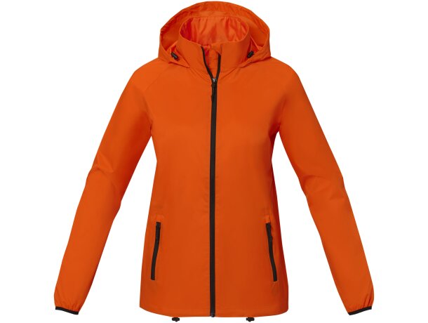 Chaqueta ligera impermeable mujer Dinlas con capucha enrollable Naranja detalle 8