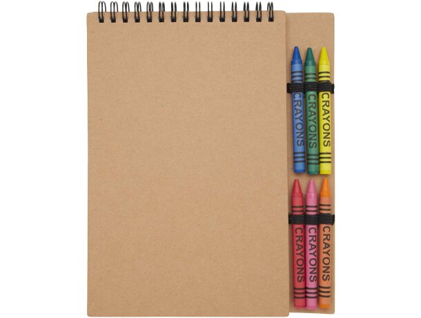 Libreta A5 con espiral y set de 6 ceras Doodle papel FSC Natural detalle 2