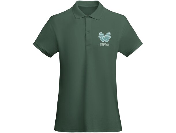 Polo mujer algodón orgánico Prince manga corta entallado Roly Verde botella detalle 21