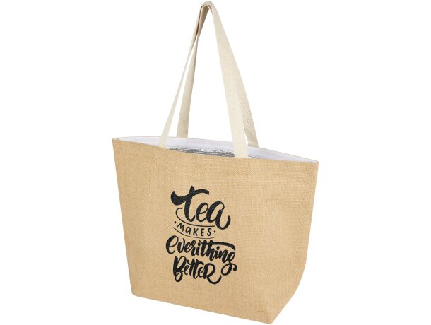 Bolsa tote isotérmica de yute 12 litros certificada Juta Natural/blanco detalle 1