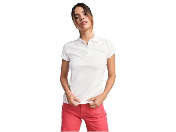 Polo mujer algodón orgánico Prince manga corta entallado Roly Blanco detalle 5