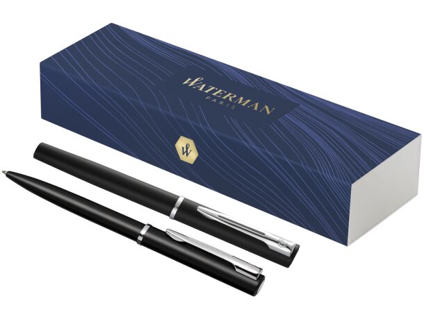 Set bolígrafo y rollerball publicitario metalálico tinta azul Allure Negro intenso detalle 3