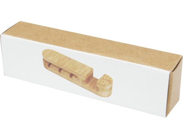 Organizador de cables bambú Edulis con soporte para móvil Beige detalle 3