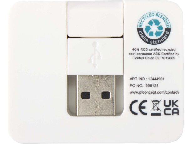 Hub USB Gaia de 4 puertos con plástico ABS reciclado Blanco detalle 7