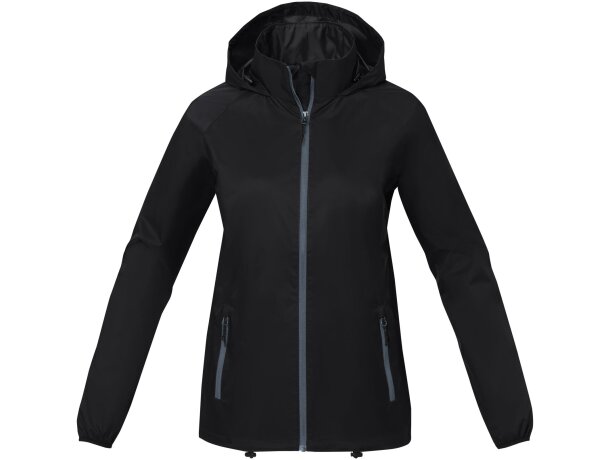 Chaqueta ligera impermeable mujer Dinlas con capucha enrollable Negro intenso detalle 20