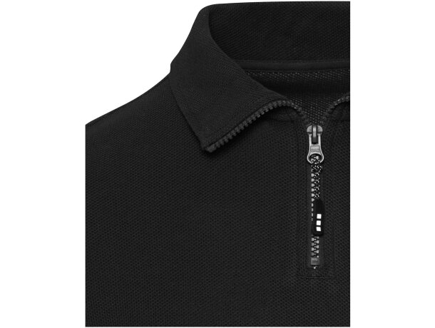 Polo manga larga Zeus con media cremallera en algodón piqué Negro intenso detalle 4