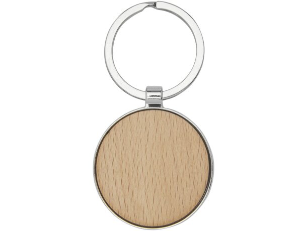 Llavero redondo de madera de haya Moreno con anilla metálica Natural detalle 2