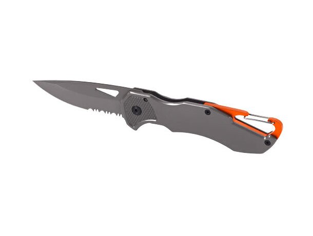 Navaja de acero con mosquetón personalizada gris Navaja de acero con mosquetón personalizada gris