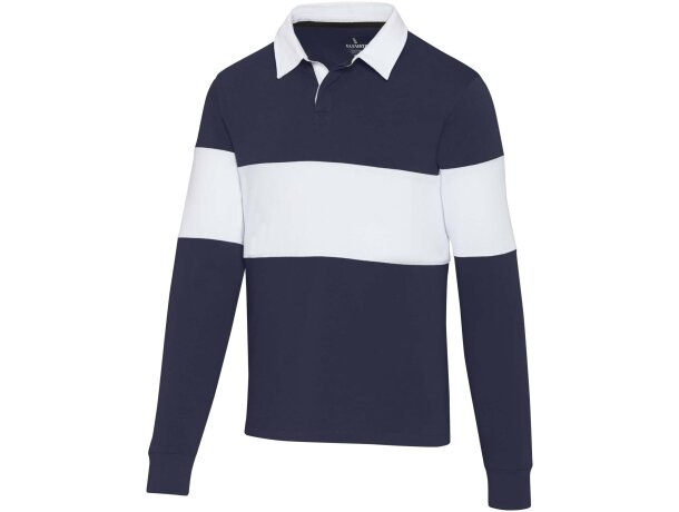 Sudadera polo rugby unisex Clyde algodón orgánico 280 g/m² Azul marino/blanco detalle 28