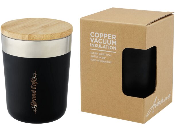Vaso isotérmico Lagan con tapa bambú y aislamiento al vacío Negro intenso detalle 25