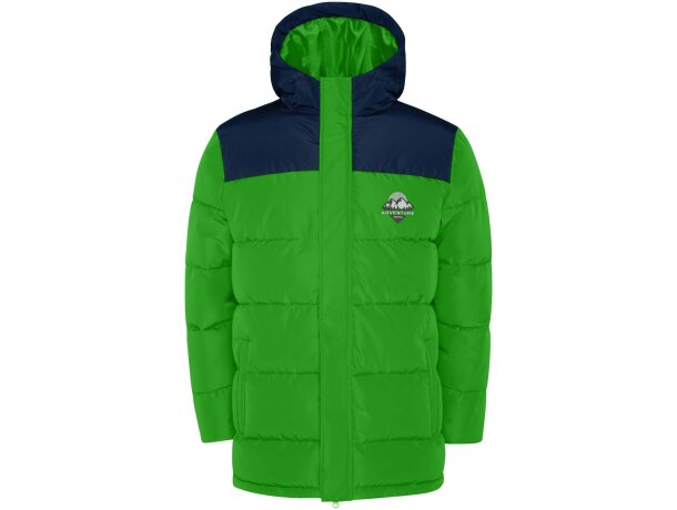 Chaqueta acolchada infantil Tallin Roly con capucha fija Verde helecho/azul marino detalle 7