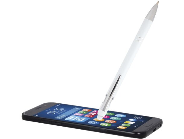 Bolígrafo Kish con acabado plateado en aluminio reciclado Blanco detalle 4