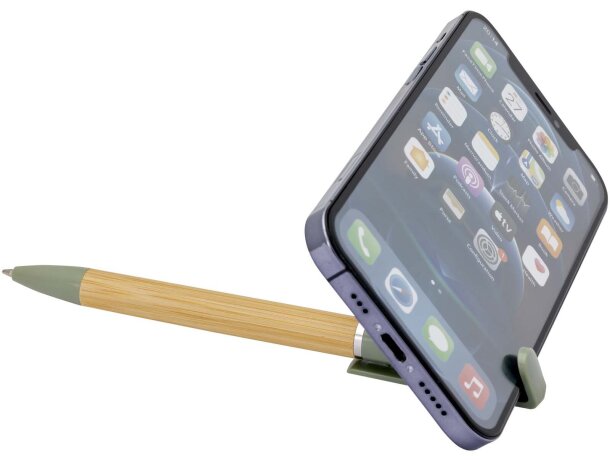 Bolígrafo bambú certificado FSC con soporte para teléfono detalle 15