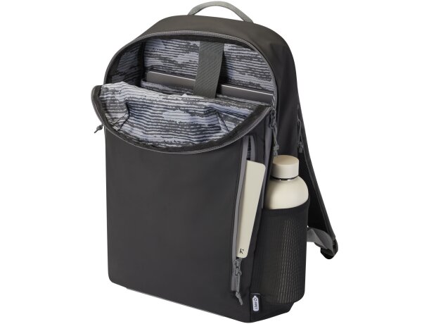 Mochila portátil 15 pulgadas Aqua con poliéster reciclado GRS Negro intenso detalle 5