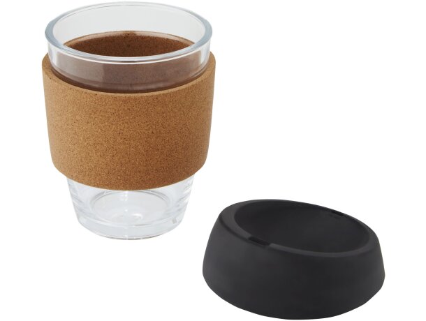 Vaso de vidrio borosilicato de 360 ml con agarre de corcho y tapa de silicona Lidan Negro intenso detalle 21