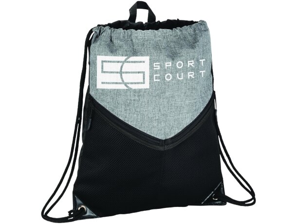 Mochilas de cuerdas personalizadas baratas con dos bolsillos poliéster 600D Negro intenso/gris detalle 1