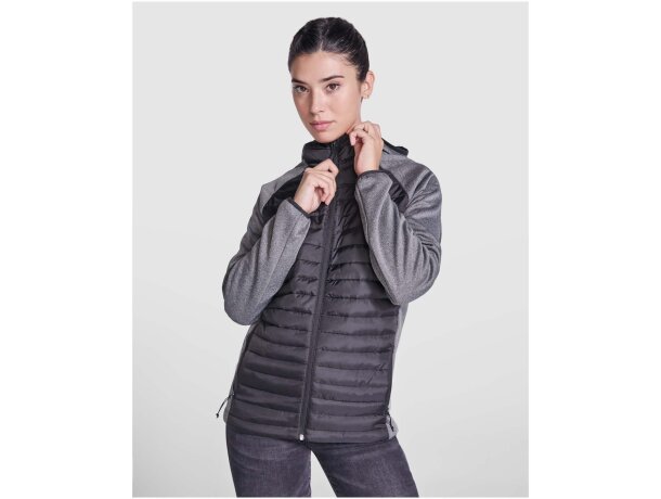 Chaqueta híbrida acolchada unisex Minsk de Roly con capucha Negro intenso/negro detalle 7