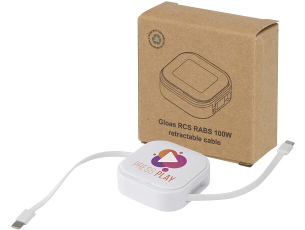 Cable retráctil reciclado 5 en 1 Gloas con carga rápida 100W Blanco detalle 8