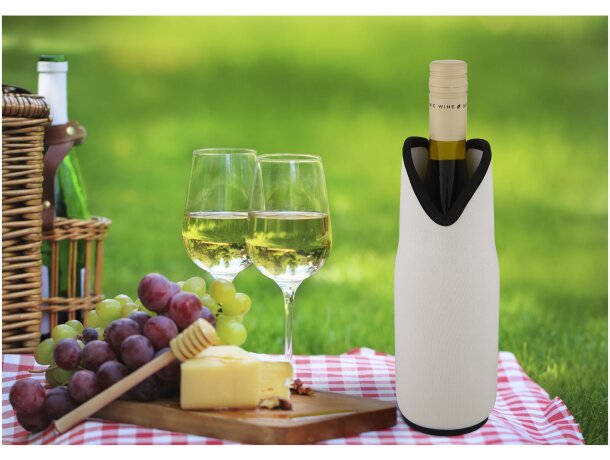 Funda de neopreno reciclado para vino Noun Blanco detalle 2