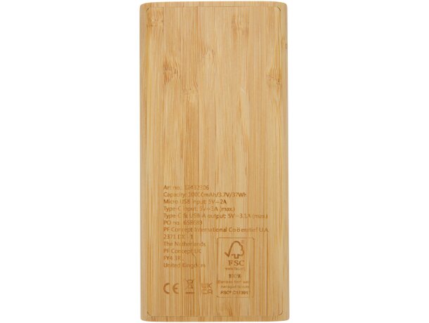 Batería externa bambú Tulda 10000 mAh certificación FSC Natural detalle 3