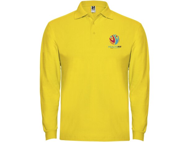 Polo manga larga hombre Estrella Roly 100% algodón piqué Amarillo detalle 9