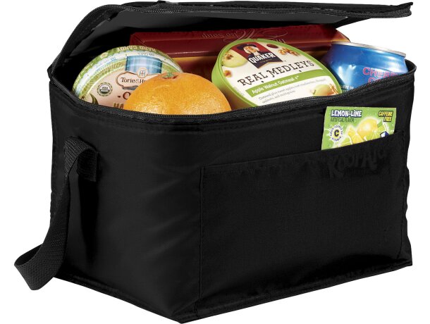 Bolsas térmicas publicitarias con bolsillo frontal y correa ajustable en poliéster Kumla Negro intenso detalle 3