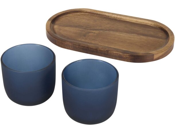 Set bandeja madera acacia y vasos vidrio borosilicato Male detalle 4