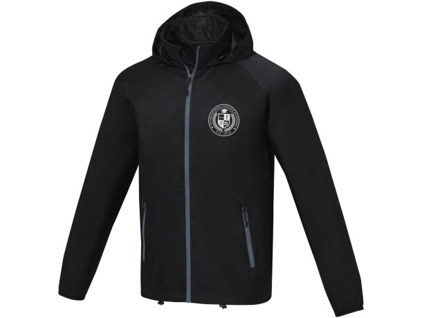 Chaqueta ligera impermeable hombre Dinlas con capucha enrollable Negro intenso detalle 19