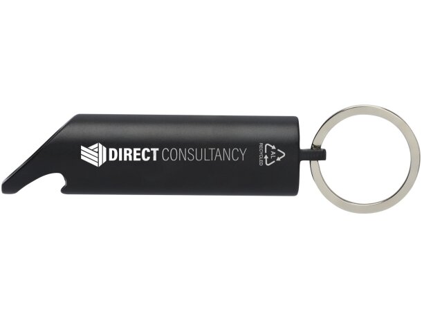 Llavero linterna led flare con abrebotellas aluminio reciclado Negro intenso detalle 1