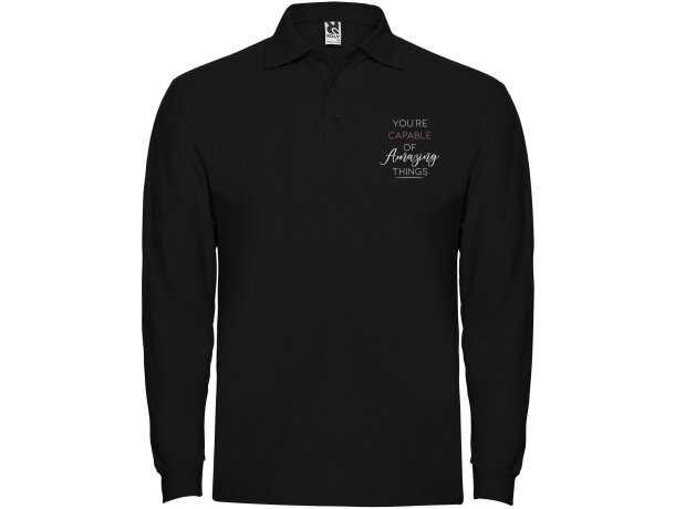 Polo manga larga hombre Estrella Roly 100% algodón piqué Negro intenso detalle 5