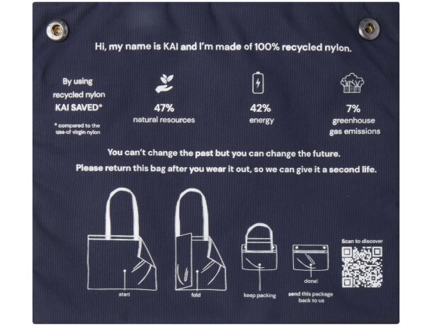 Bolsa tote circular reciclada GRS Kai con código QR Azul marino detalle 8
