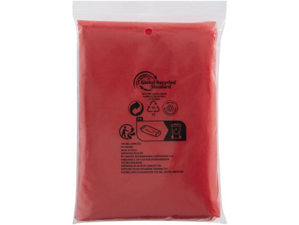 Poncho desechable reciclado Mayan con capucha Rojo detalle 11
