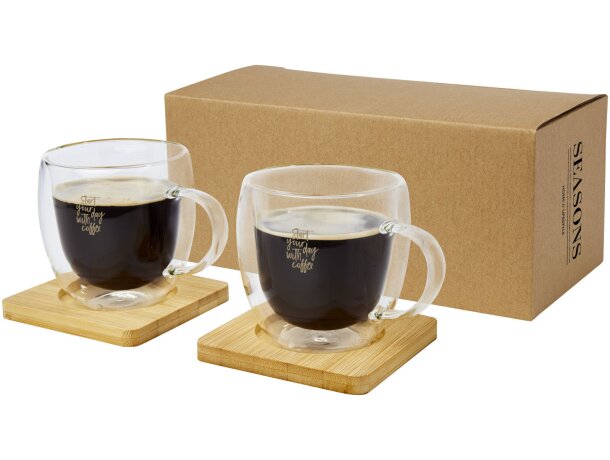 Tazas de vidrio borosilicato Manti con posavasos de bambú Transparente/natural detalle 1