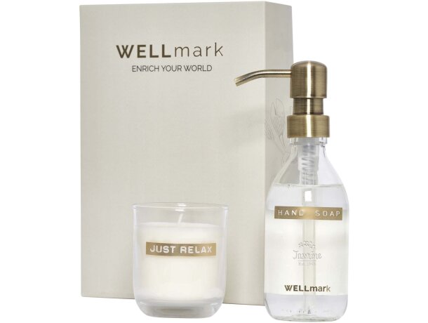 Set Wellmark Discovery dispensador jabón 250 ml con vela 150 g Blanco detalle 1