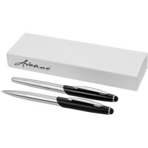 Set de bolígrafo y roller con puntero personalizado plata Set de bolígrafo y roller con puntero personalizado plata