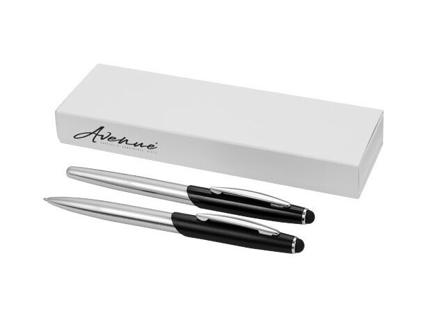 Set Geneva bolígrafo y roller stylus táctil metal bicolor Plateado/negro intenso detalle 4