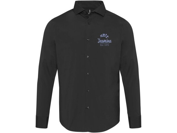 Camisa Carnelian popelina algodón BCI elástico hombre Negro intenso detalle 1