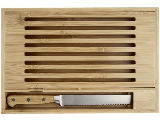 Tabla de cortar bambú con cuchillo pan Pao y bandeja migas Natural/plateado detalle 3