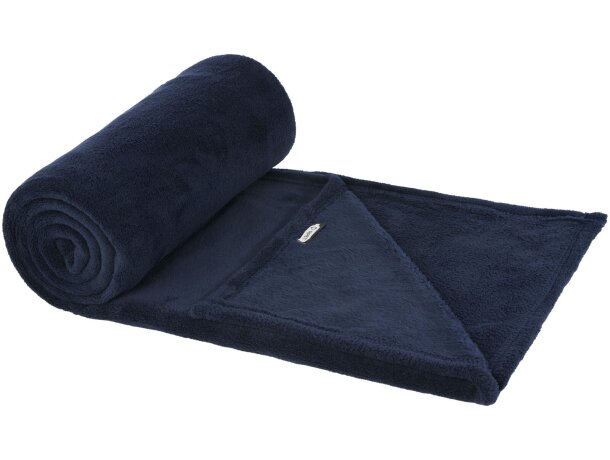 Manta polar coral Lily de RPET certificada GRS con funda Azul oscuro detalle 3