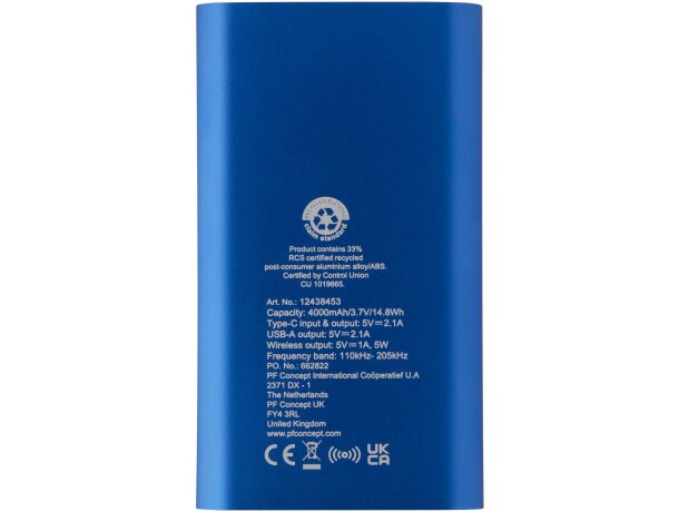 Batería externa inalámbrica Juice aluminio reciclado 4000 mAh Azul real detalle 17