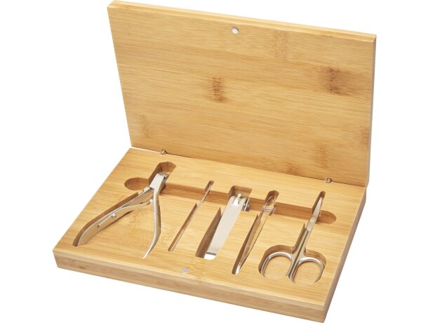 Set de manicura en estuche de madera personalizado acero Ladia Natural detalle 4
