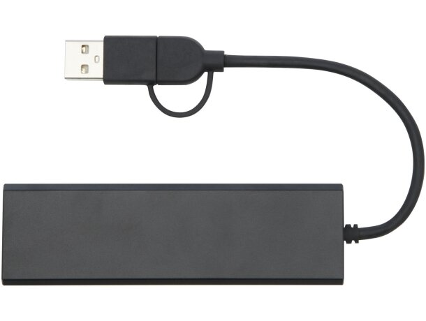 Hub USB 2.0 Rise de aluminio reciclado con 4 puertos y tipo C Negro intenso detalle 2