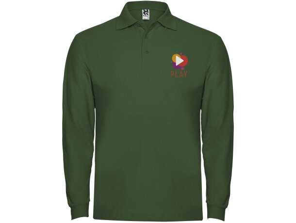 Polo manga larga hombre Estrella Roly 100% algodón piqué Verde botella detalle 33