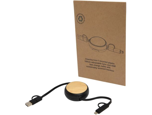 Cable retráctil 5 en 1 Chechia bambú FSC y plástico reciclado Blanco detalle 14