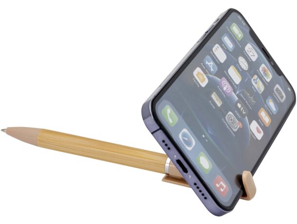 Bolígrafo bambú certificado FSC con soporte para teléfono detalle 20